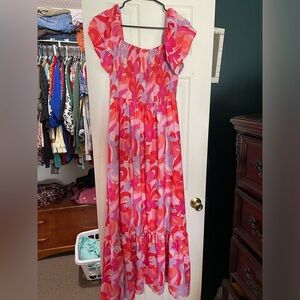 Peach Love Maxi Dress with smocked chest